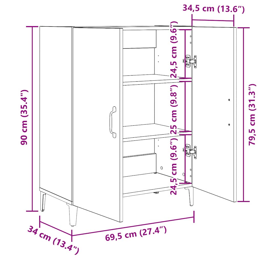 Skjenk svart eik 69,5x34x90 cm konstruert tre