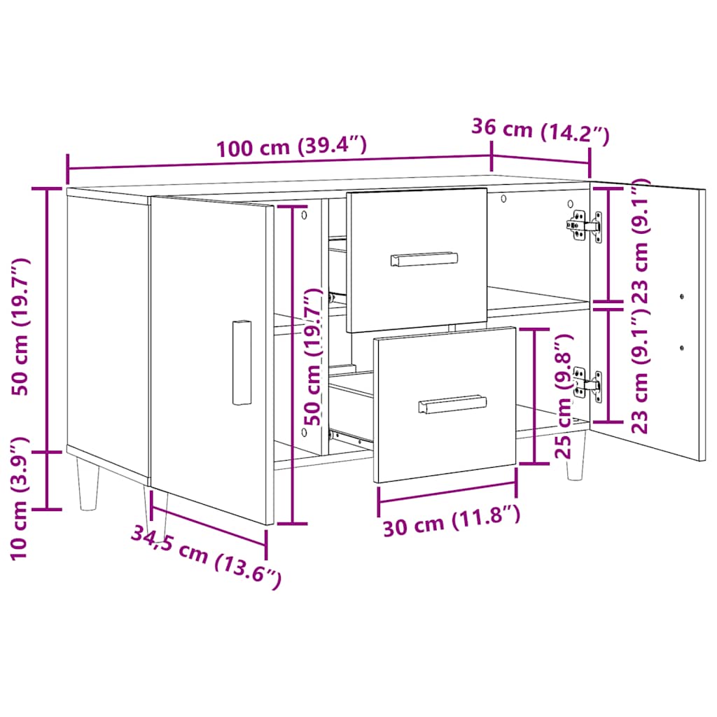Skjenk svart eik 100x36x60 cm konstruert tre
