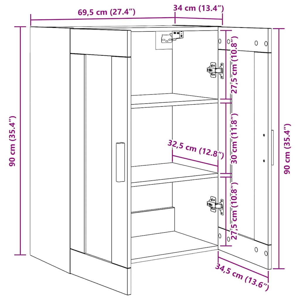 Veggskap Veggmontert Svart eik 69.5 x 34 x 90 cm