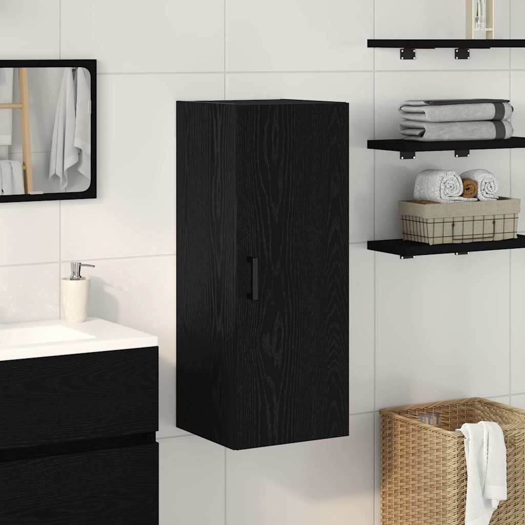 Veggmontert skap svart eik 34,5x34x90 cm konstruert tre