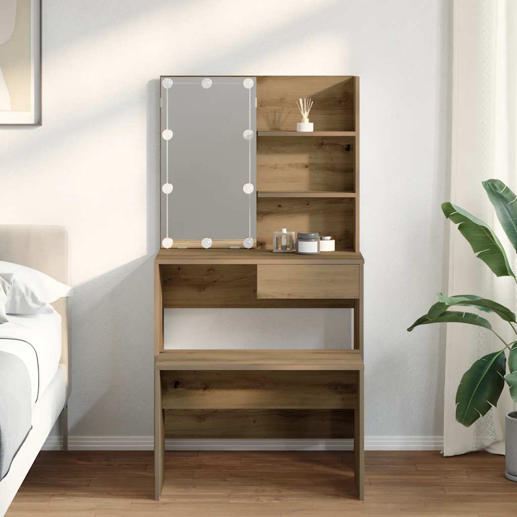 Sminkebordsett med LED artisan eik konstruert tre