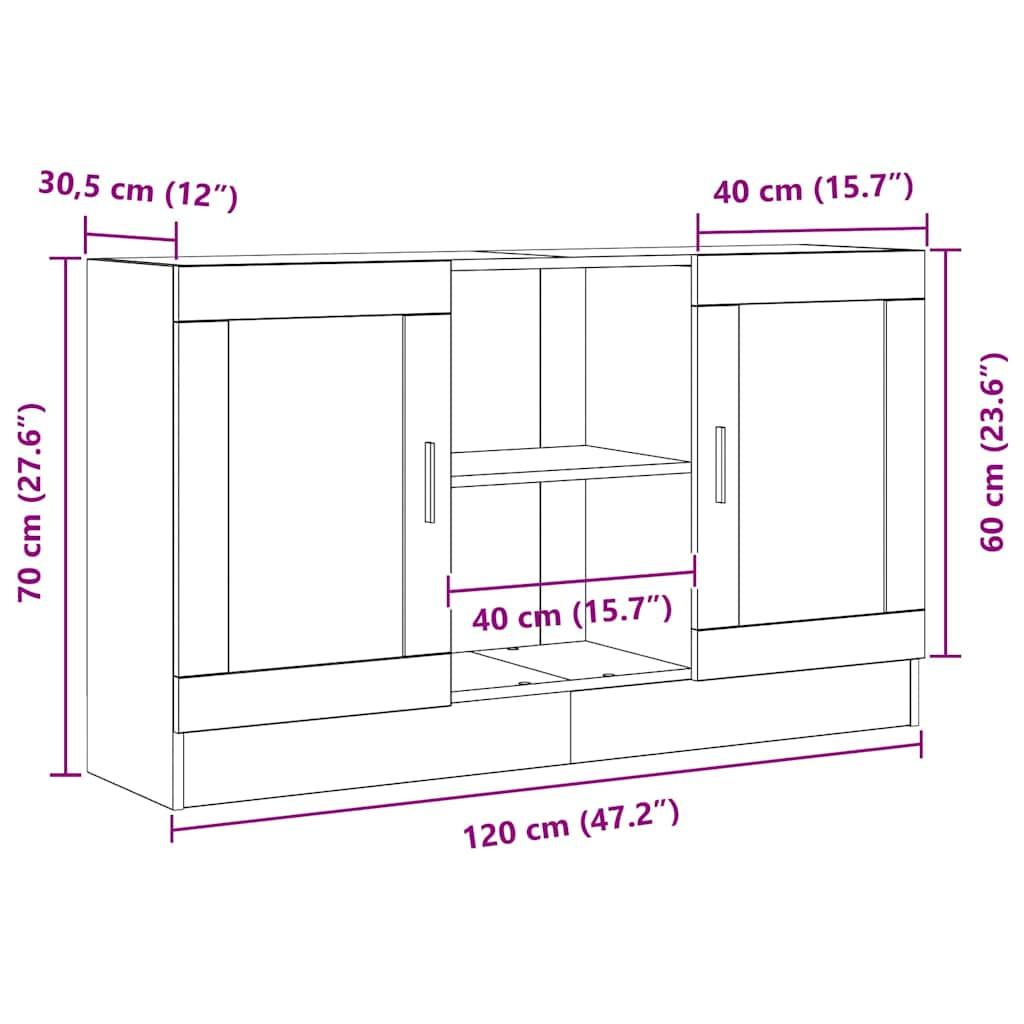 Skjenk i svart eik 120x30,5x70 cm laget av konstruert tre