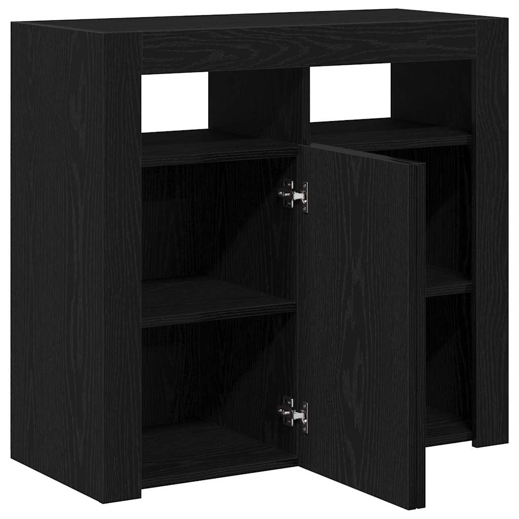 Sideboard med LED-lamper, svart eik, 80x35x75 cm, konstruert tre