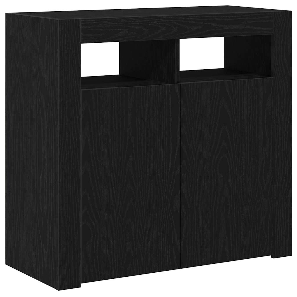 Sideboard med LED-lamper, svart eik, 80x35x75 cm, konstruert tre