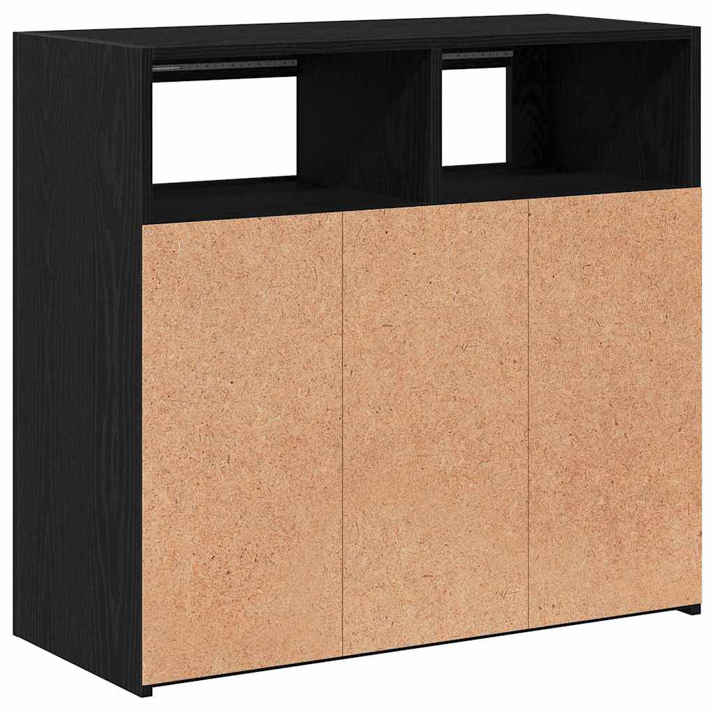 Sideboard med LED-lamper, svart eik, 80x35x75 cm, konstruert tre
