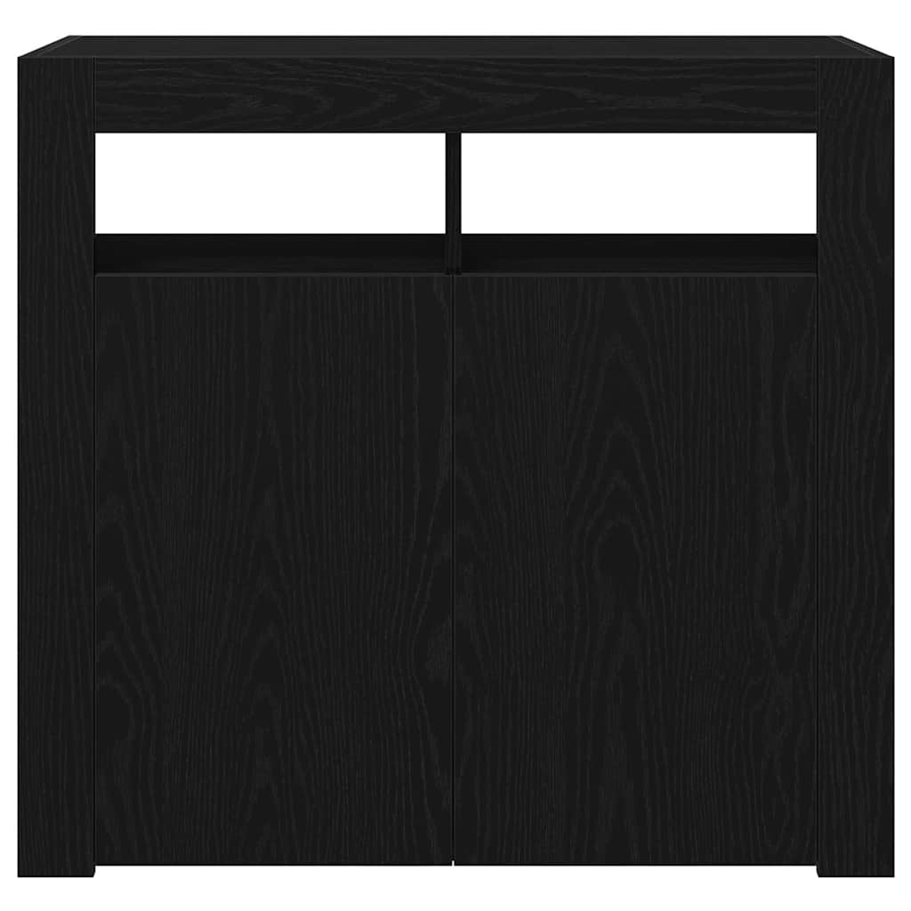 Sideboard med LED-lamper, svart eik, 80x35x75 cm, konstruert tre