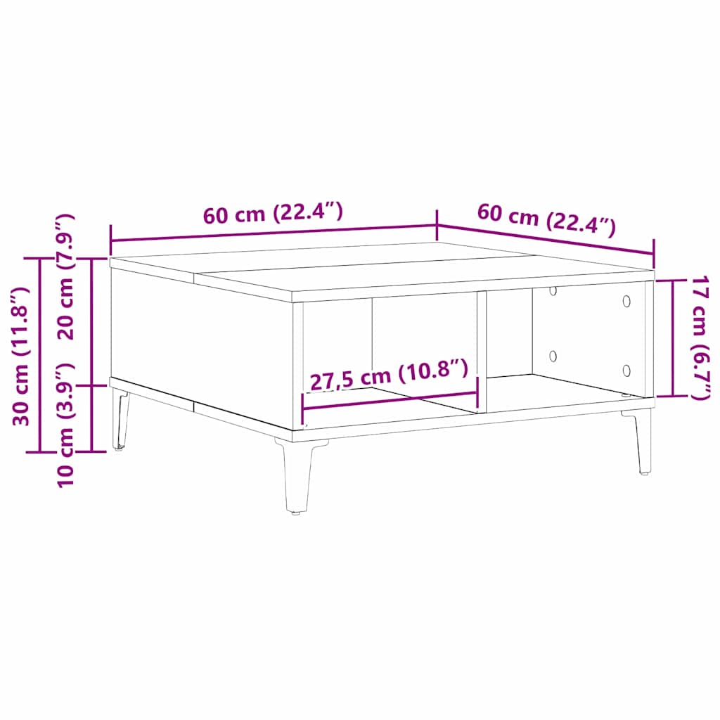Kaffebord Artisan Eik 60x60x30 cm Konstruert Tre