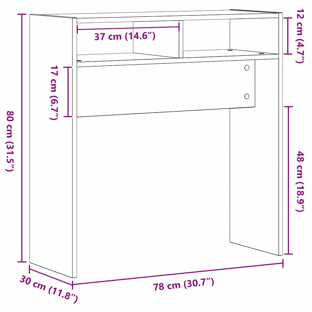 Svart Eik Konsollbord - 78x30x80 cm - Laget av konstruert tre