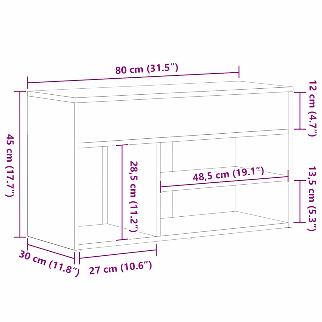 Benk for gangen - Svart eik 60x30x45 cm i ingeniørtre