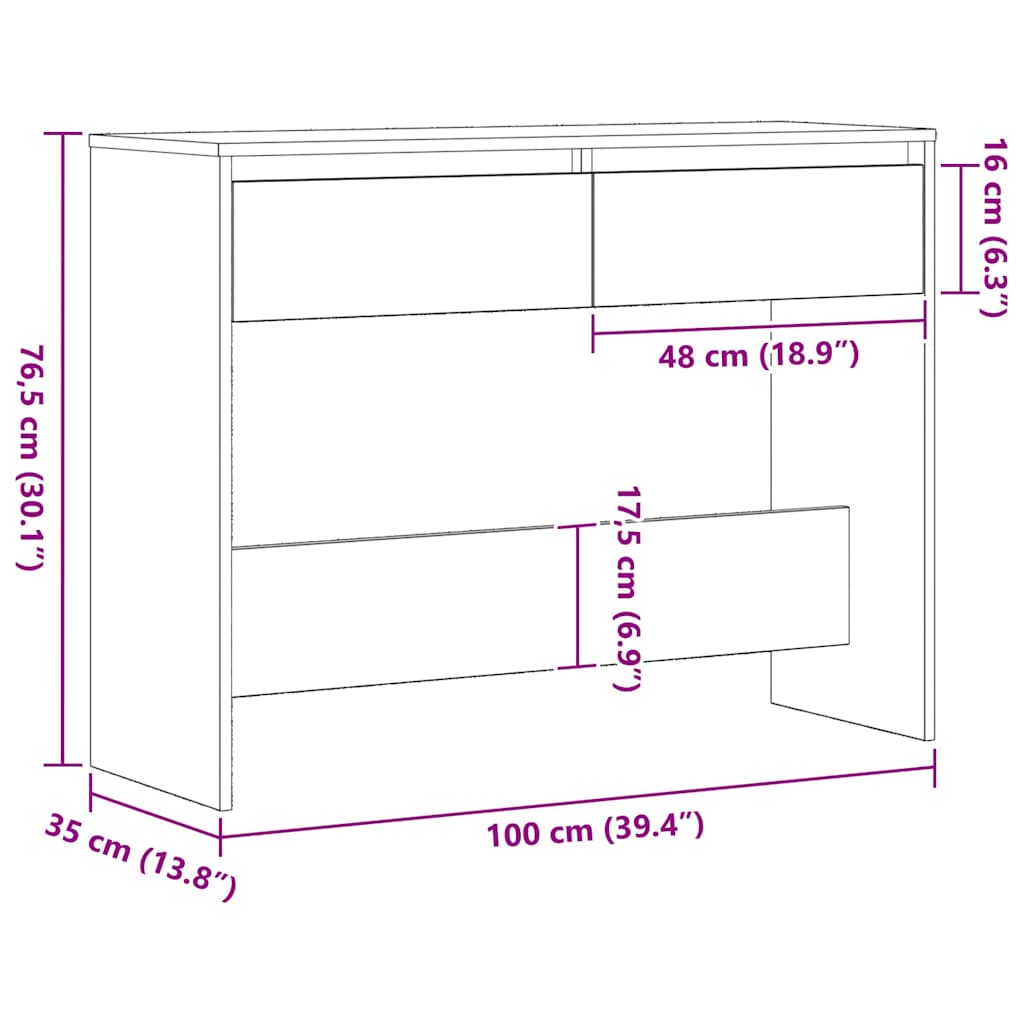 Svart Eike Konsollbord - 100x35x76.5 cm - Konstruert Tre