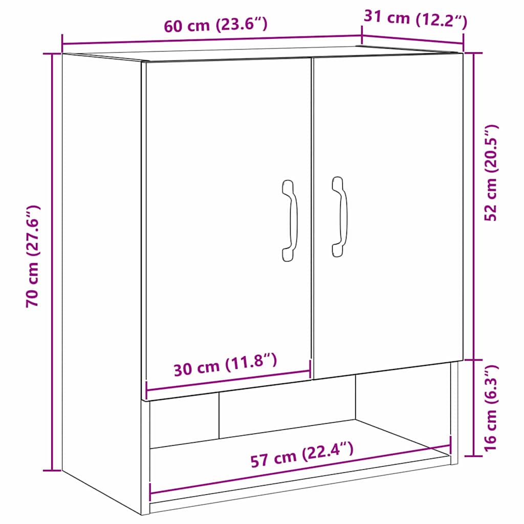 Veggskap svart eik 60x30x70 cm laget av tre