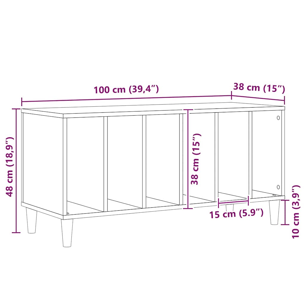 EP Record Cabinet Svart Eik 100x38x48 cm Konstruert Tre