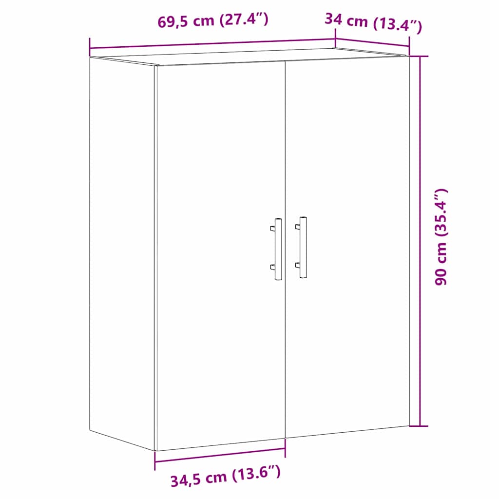Vegghengt skap Svart eik 69.5 x 34 x 90 cm Konstruert tre