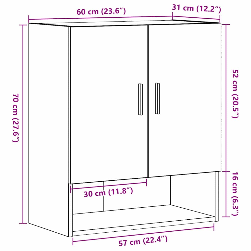 Veggskap i svart eik 60x31x70 cm laget av konstruert tre
