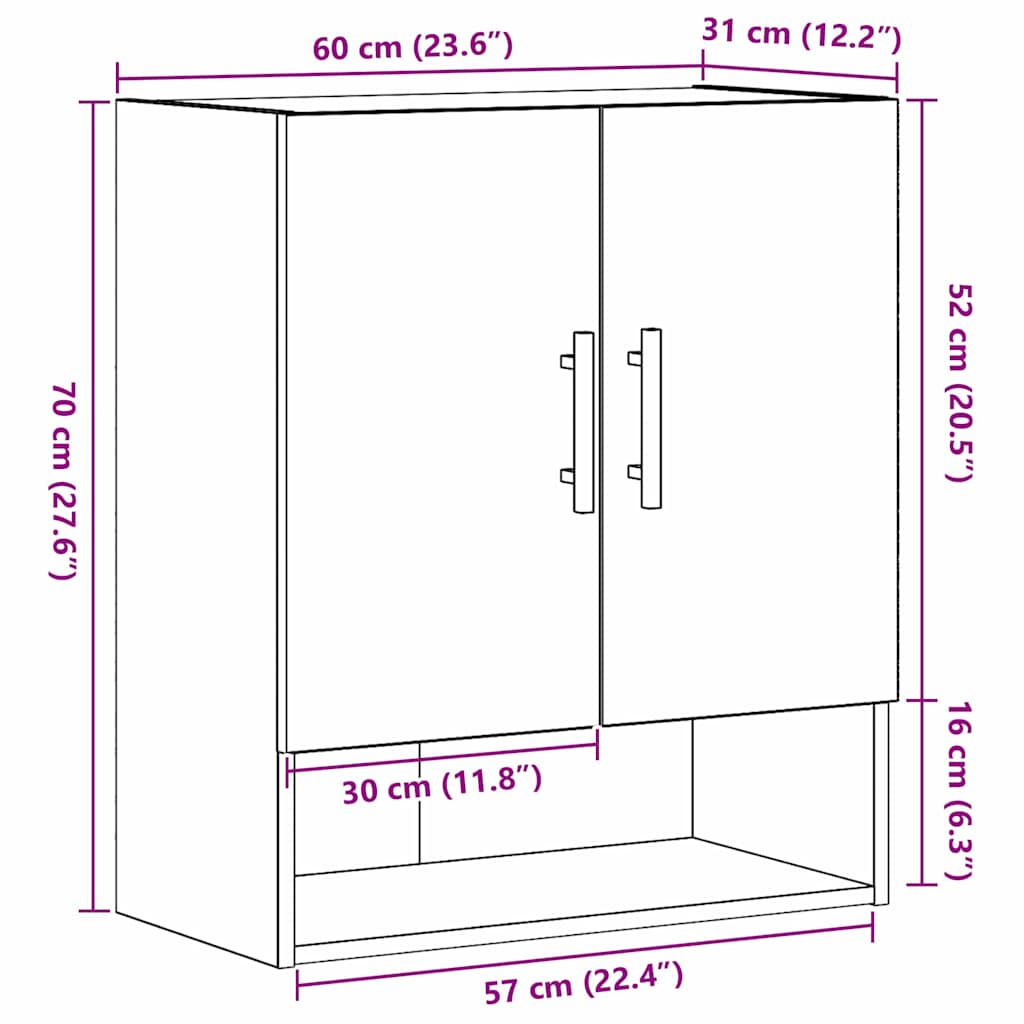 Veggskap Svart Eik 60x31x70 cm Konstruert Tre
