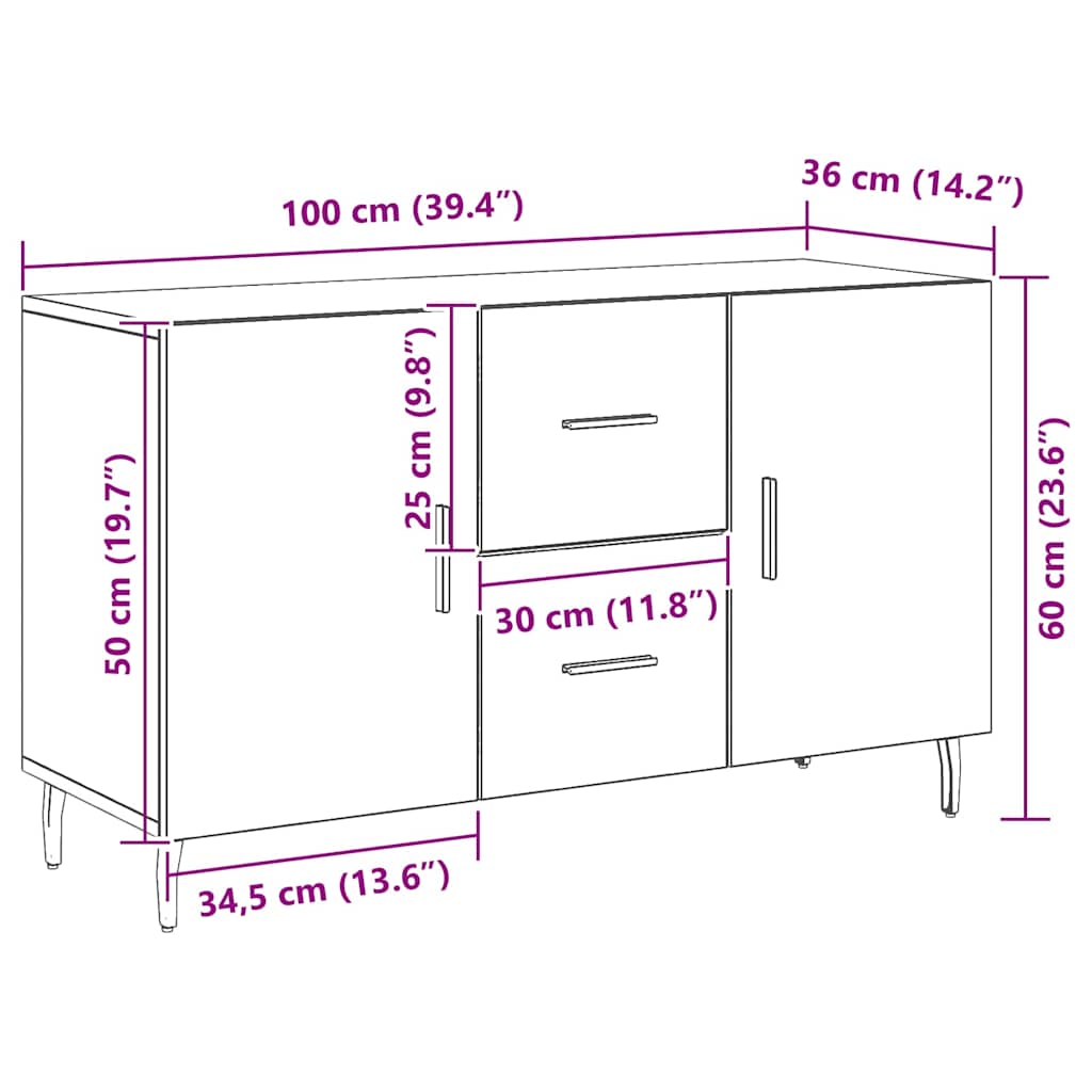 Sideboard Sort Eik 100x36x60 cm Ingeniørfat