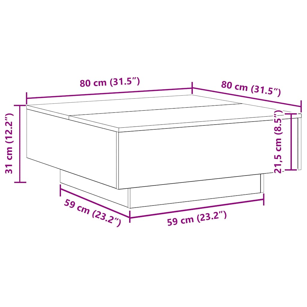 Kaffebord Håndlaget Eik 80x80x31 cm Konstruert Tre