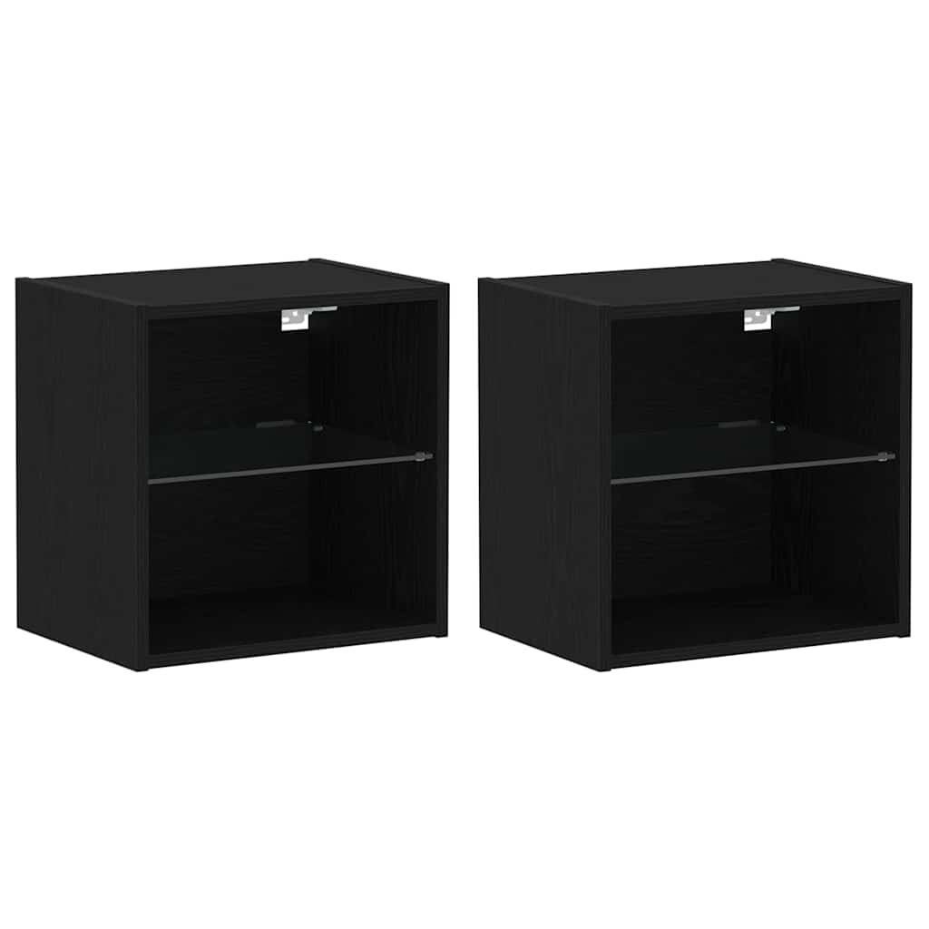 Flytende Hylle 2 stk Svart Eik 40x28,5x40 cm Konstruert Tre