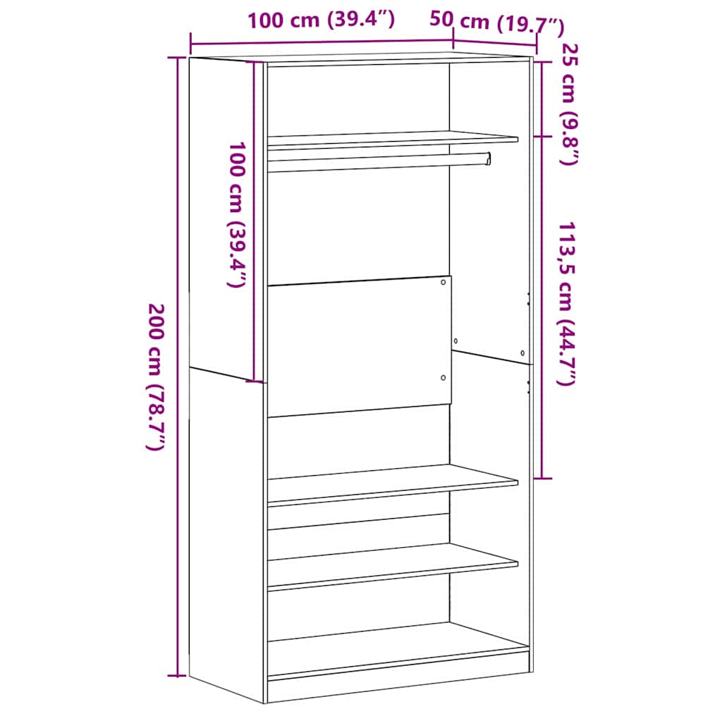 Black Oak Garderobe 100 x 50 x 200 cm - Laget av konstruert tre