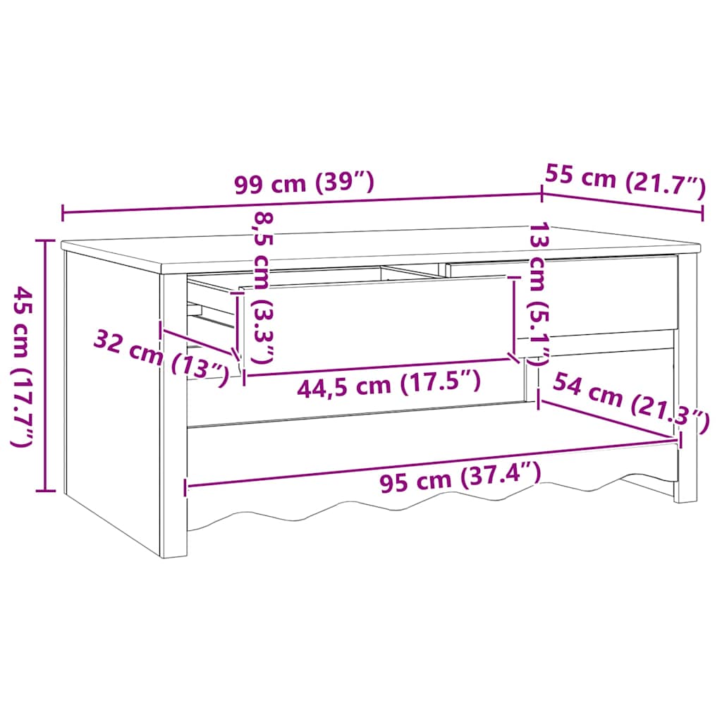 Kaffebord "DRAMMEN" 99x55x45 cm Solid Tre Furu
