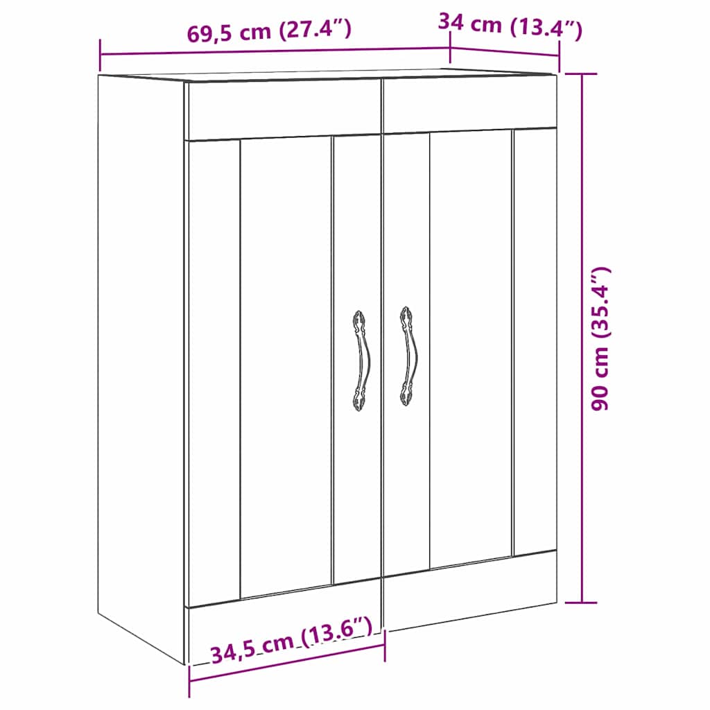 Vegghengt skap artisan eik 69.5 x 34 x 90 cm Konstruert tre