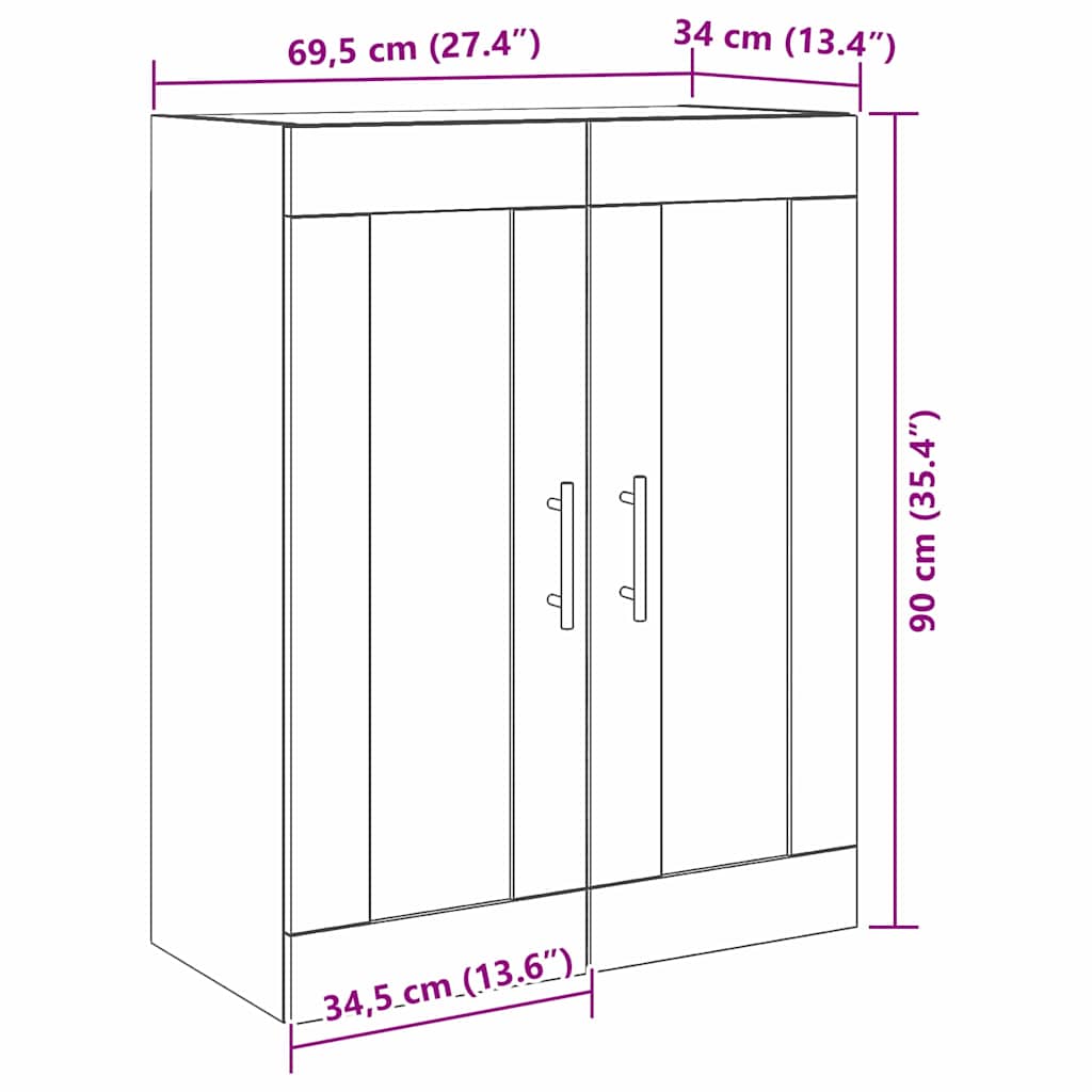 Vegghengt skap Gammelt tre 69.5 x 34 x 90 cm Konstruert tre