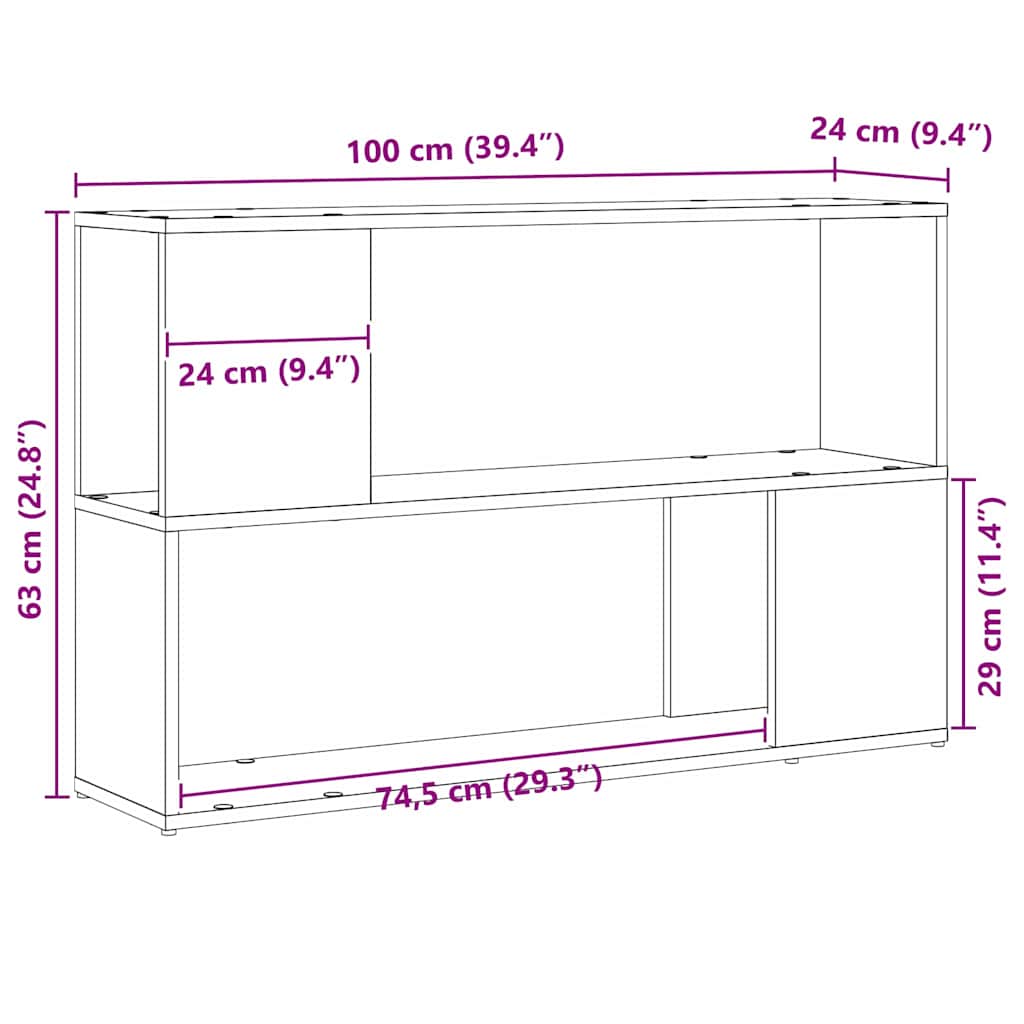 Bokhylle i Svart Eik 100x24x63 cm, Laget av Konstruert Tre