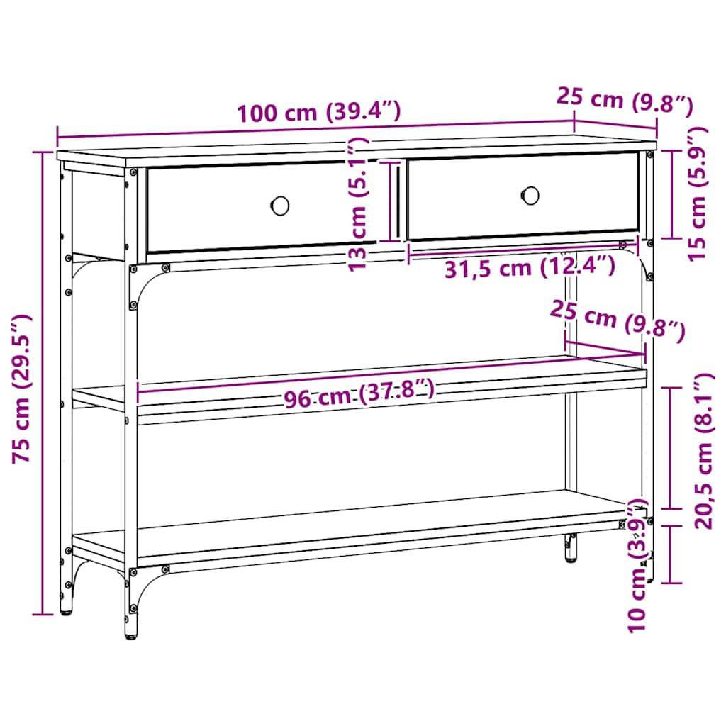 avlastningsbord Artisan Eik 100x25x75 cm Konstruert tre & stål