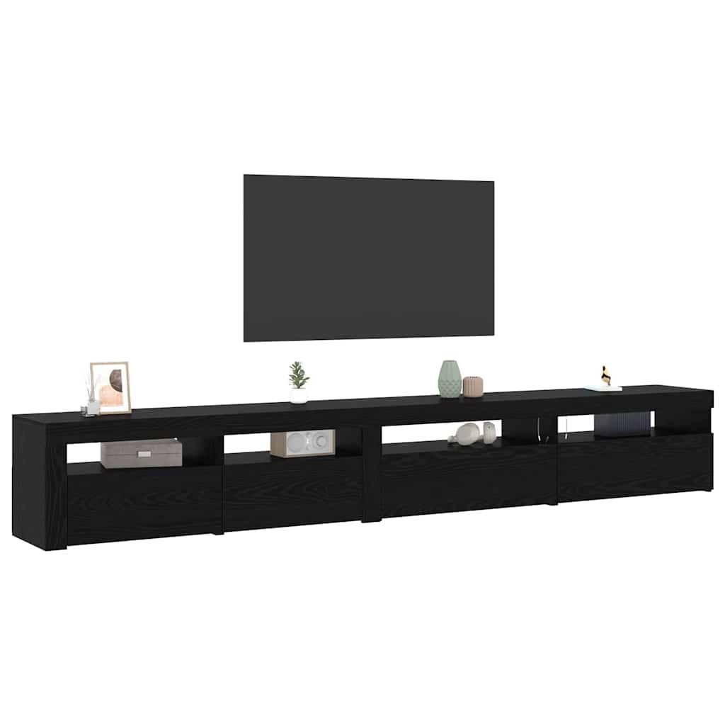 3-delt TV-skapsett med LED-lamper svart eik konstruert tre