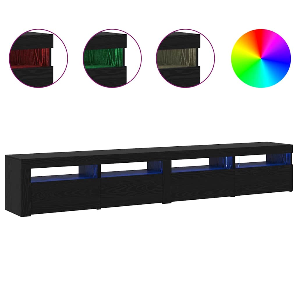 3-delt TV-skapsett med LED-lamper i svart eik kunstig tre