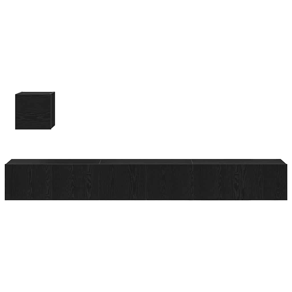 4-delt TV-enhet i svart eik, konstruert tre.
