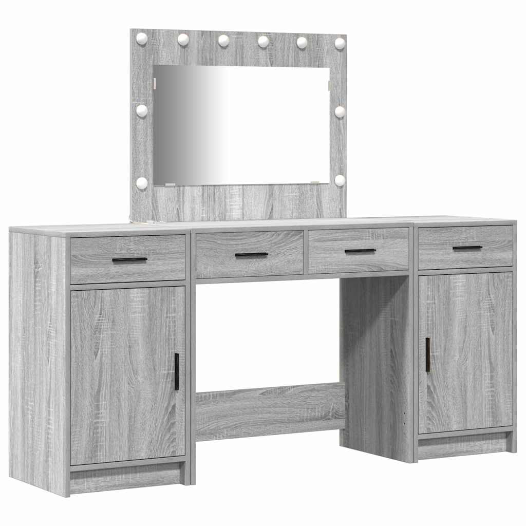 3-delt Dressingbord Set med LED Grå Sonoma Konstruert Tre
