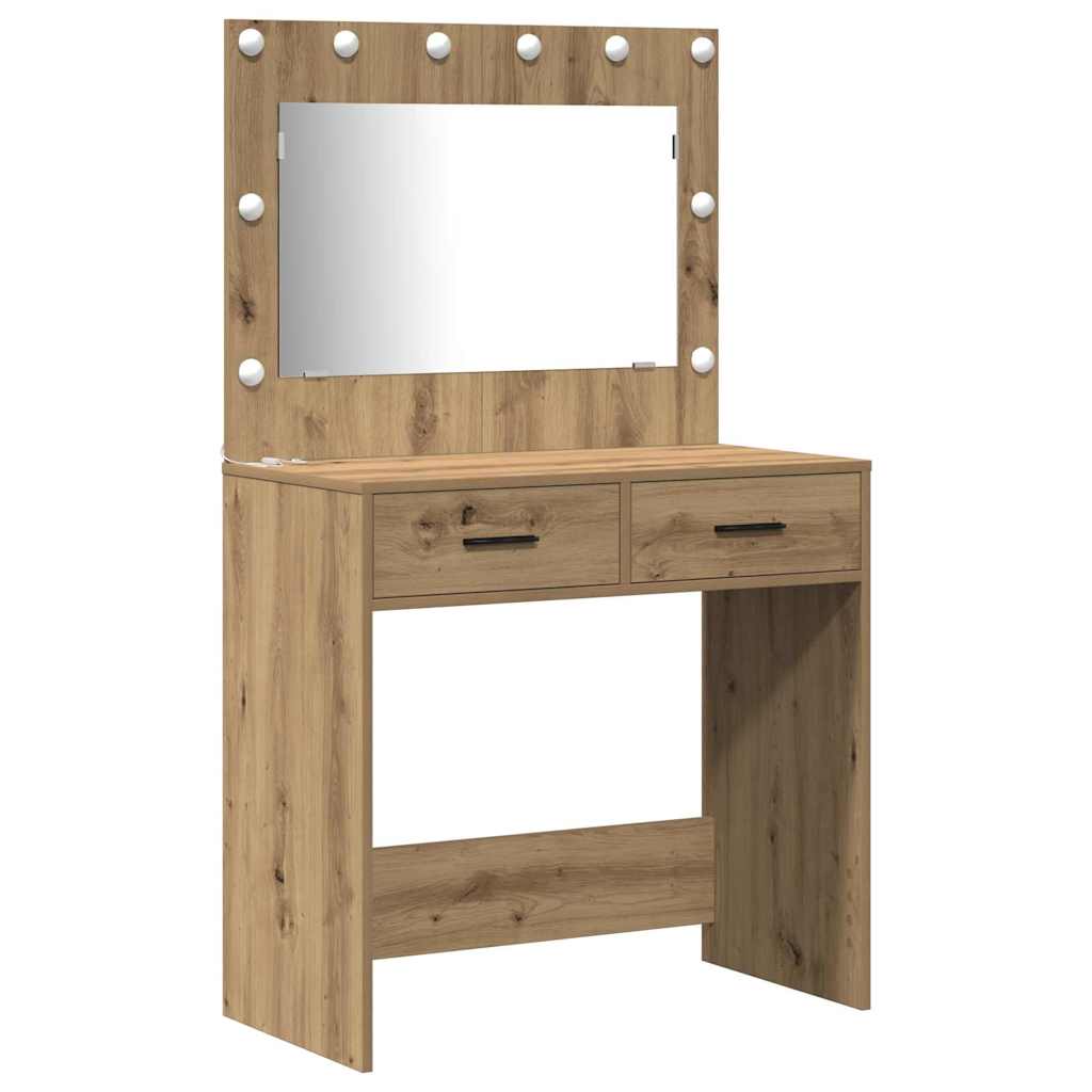 3-delt dressingbordsett med LED i artisan eik og konstruert tre