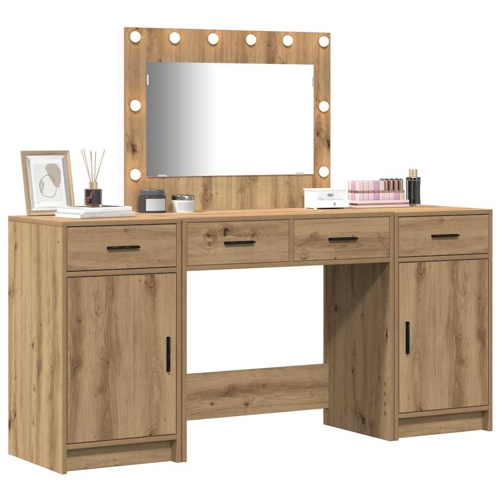 3-delt dressingbordsett med LED i artisan eik og konstruert tre