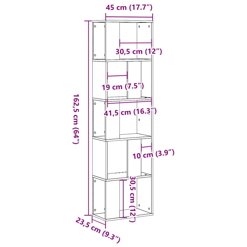 Bokhylle 5-lags Svart Eik 45x23,5x162,5 cm Konstruert Tre