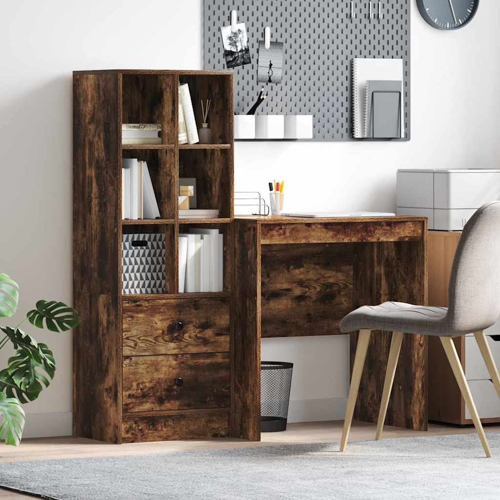 Skrivebord med lagring med skuff 2 pcs Røkt eik 70 x 50 x 76 cm