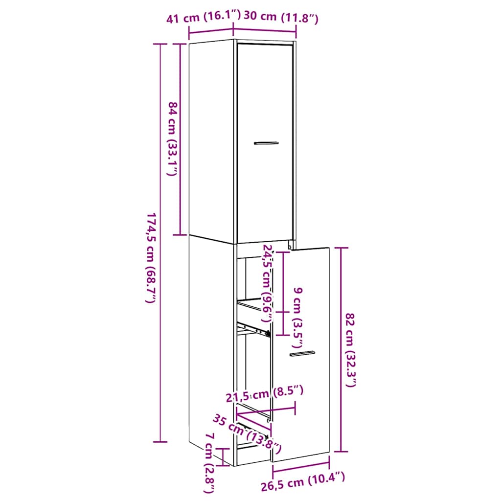 apotekskap svart eik 30x41x174,5 cm kryssfiner
