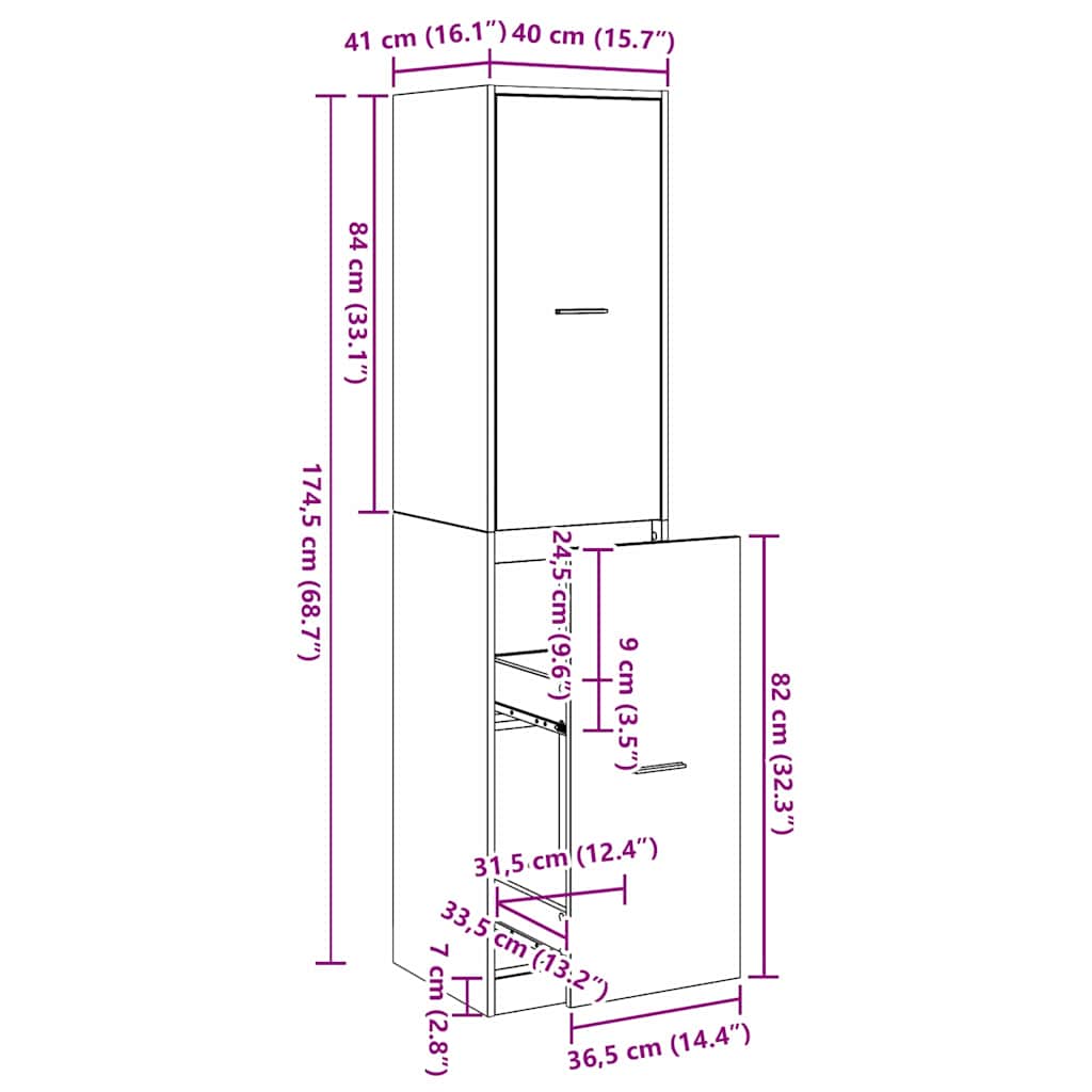 Apotekskap Svart Eik 40x41x174,5 cm Sponplate