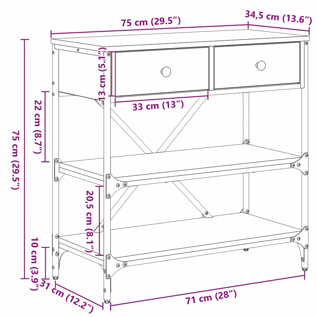 Avlastningsbord Massiv Eik 75x34,5x75 cm Konstruert Tre