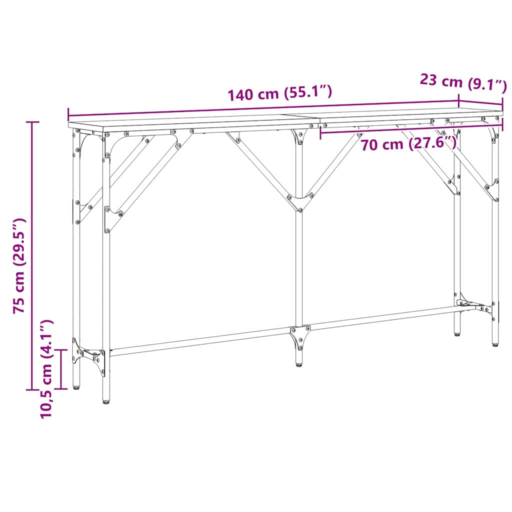 Avlastningsbord Svart Eik 140x23x75 cm Konstruert Tre