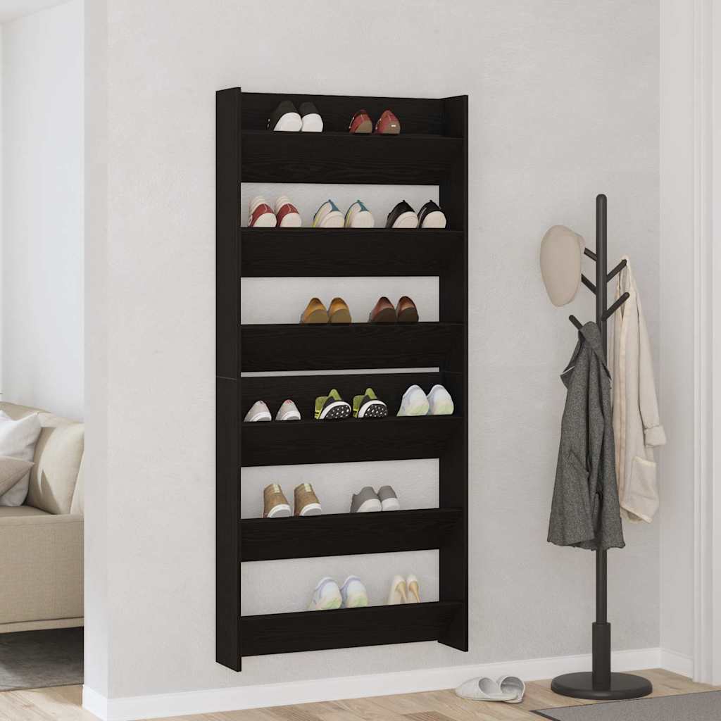 Veggsko skap 2 pcs Svart eik 60 x 18 x 60 cm Konstruert tre