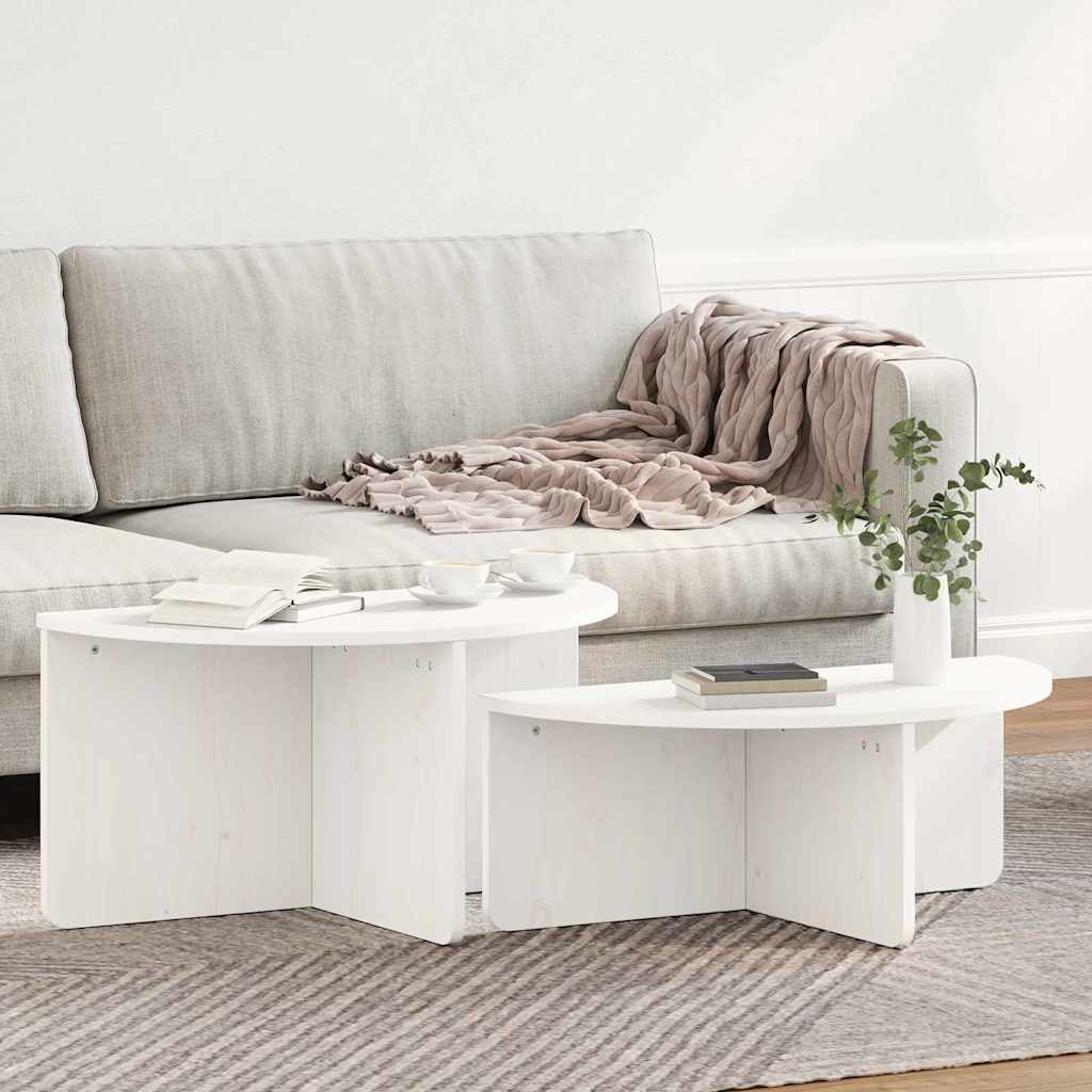 Kaffebord 2 pcs Hvit 79 x 39.5 x 40 cm Massiv furu tre