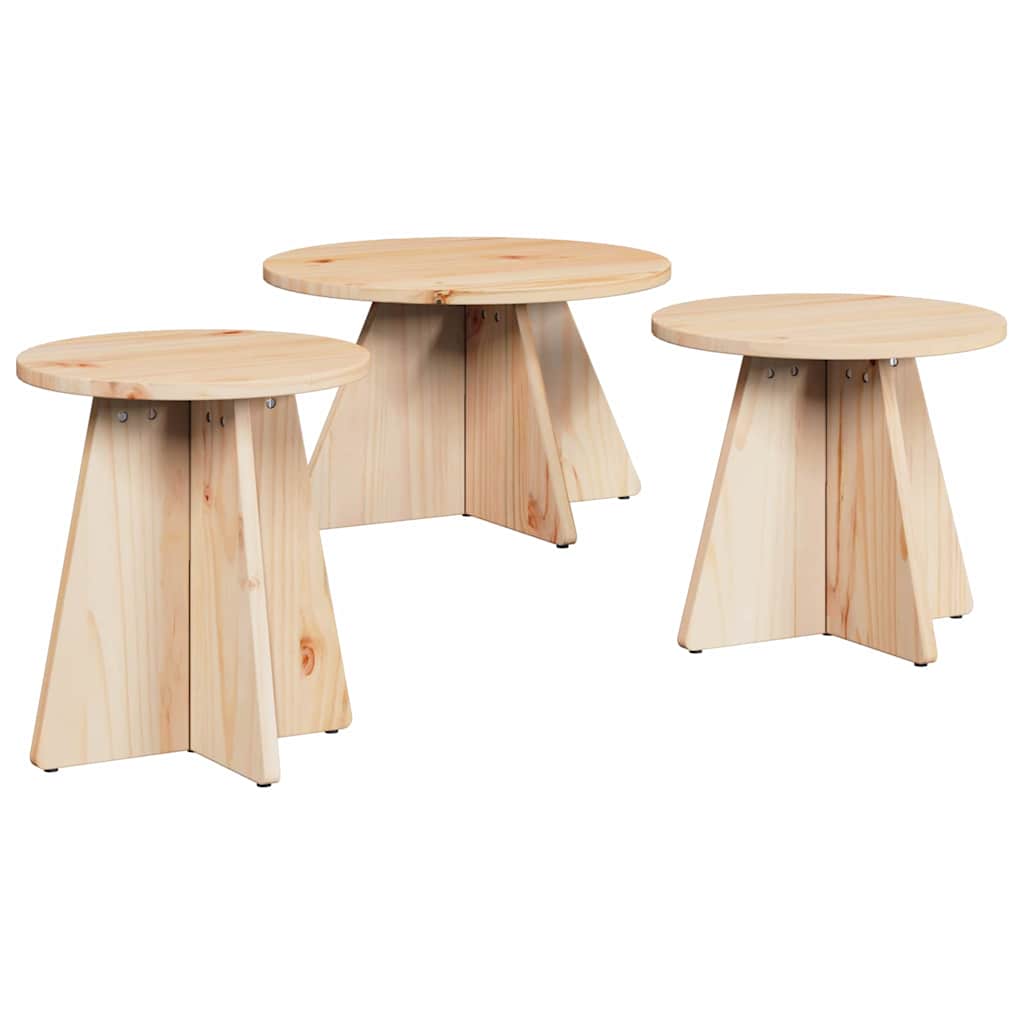 Kaffebord 3 pcs Naturlig 49 x 49 x 30 cm Massiv furu tre
