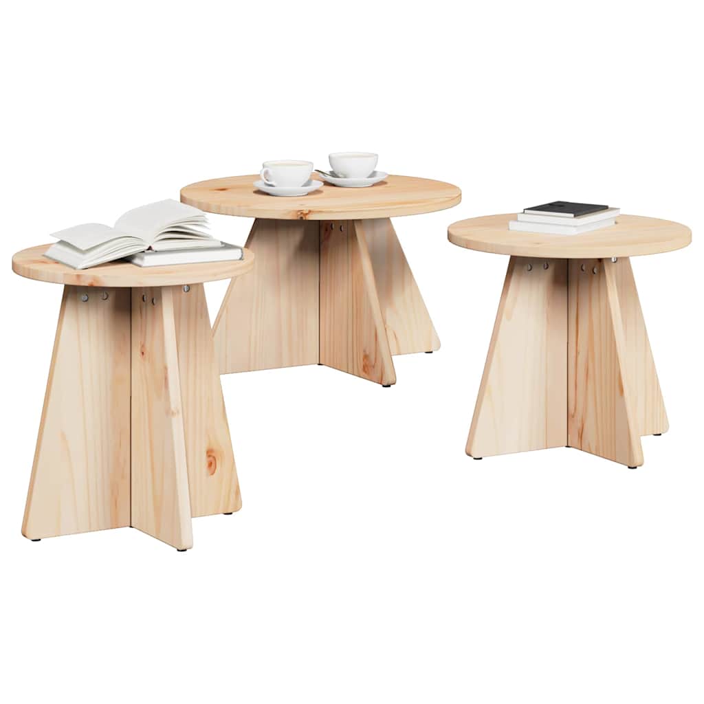 Kaffebord 3 pcs Naturlig 49 x 49 x 30 cm Massiv furu tre