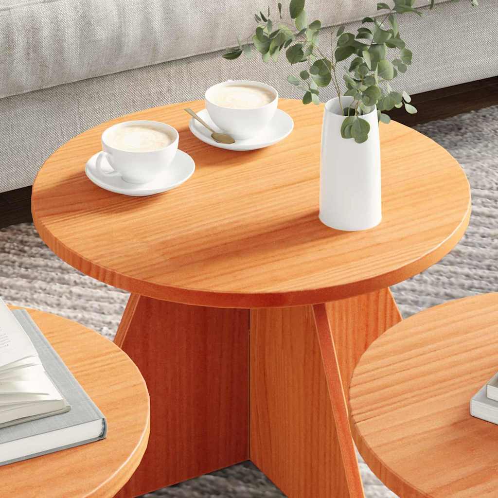 Kaffebord 3 pcs Vokset brun 49 x 49 x 30 cm Massiv furu tre