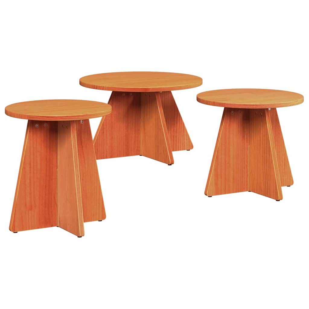 Kaffebord 3 pcs Vokset brun 49 x 49 x 30 cm Massiv furu tre