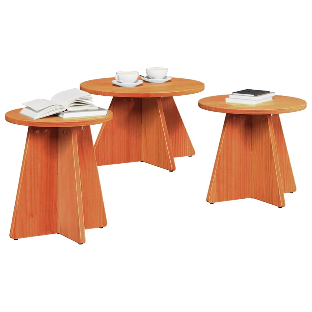 Kaffebord 3 pcs Vokset brun 49 x 49 x 30 cm Massiv furu tre