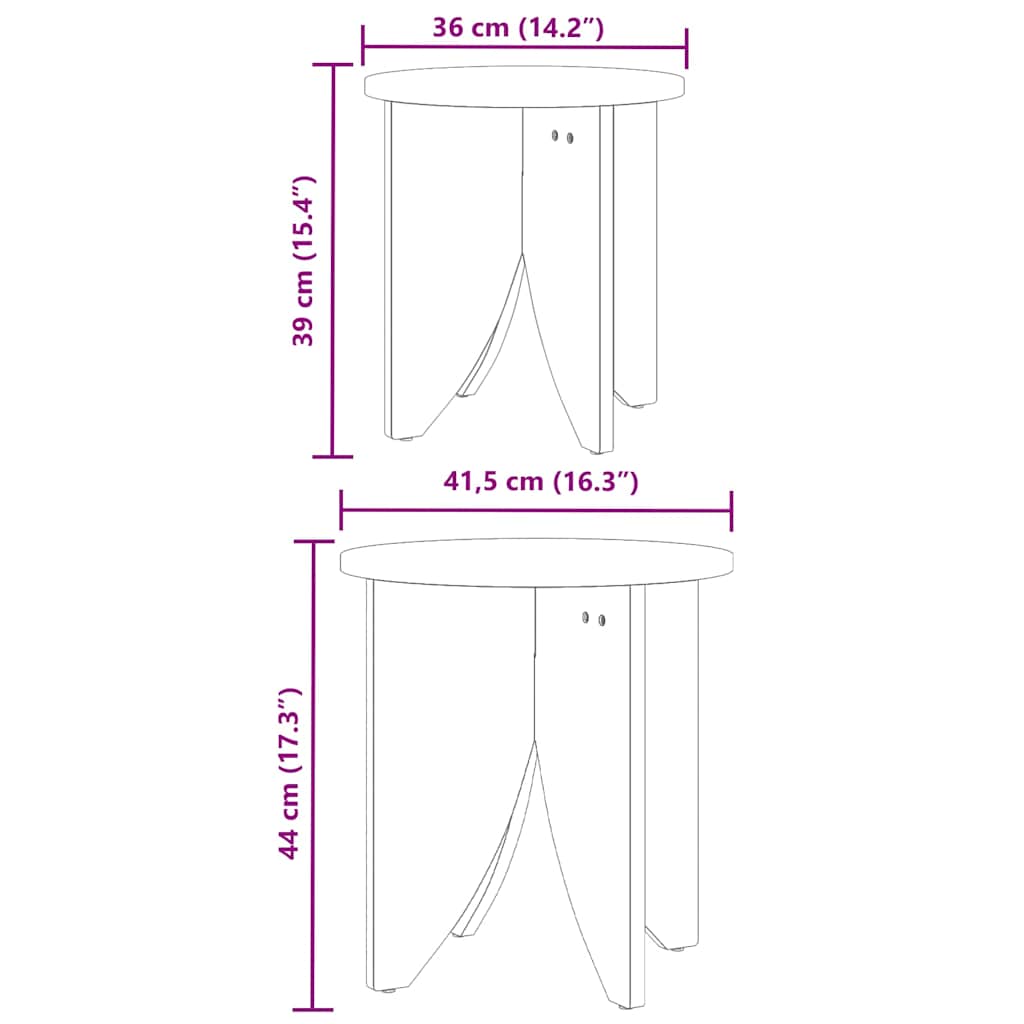 Kaffebord 2 pcs Naturlig 41,5 x 41,5 x 44 cm Heltre furu