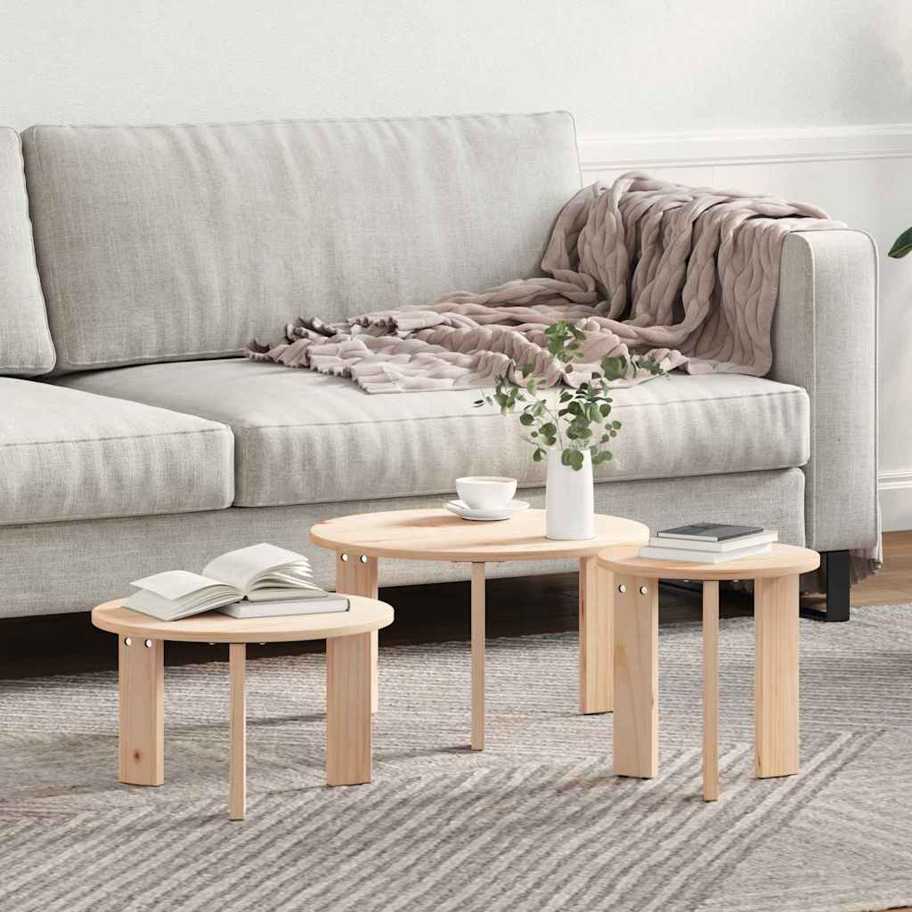 Kaffebord 3 pcs Naturlig 47,5 x 47,5 x 27 cm Massiv furu tre