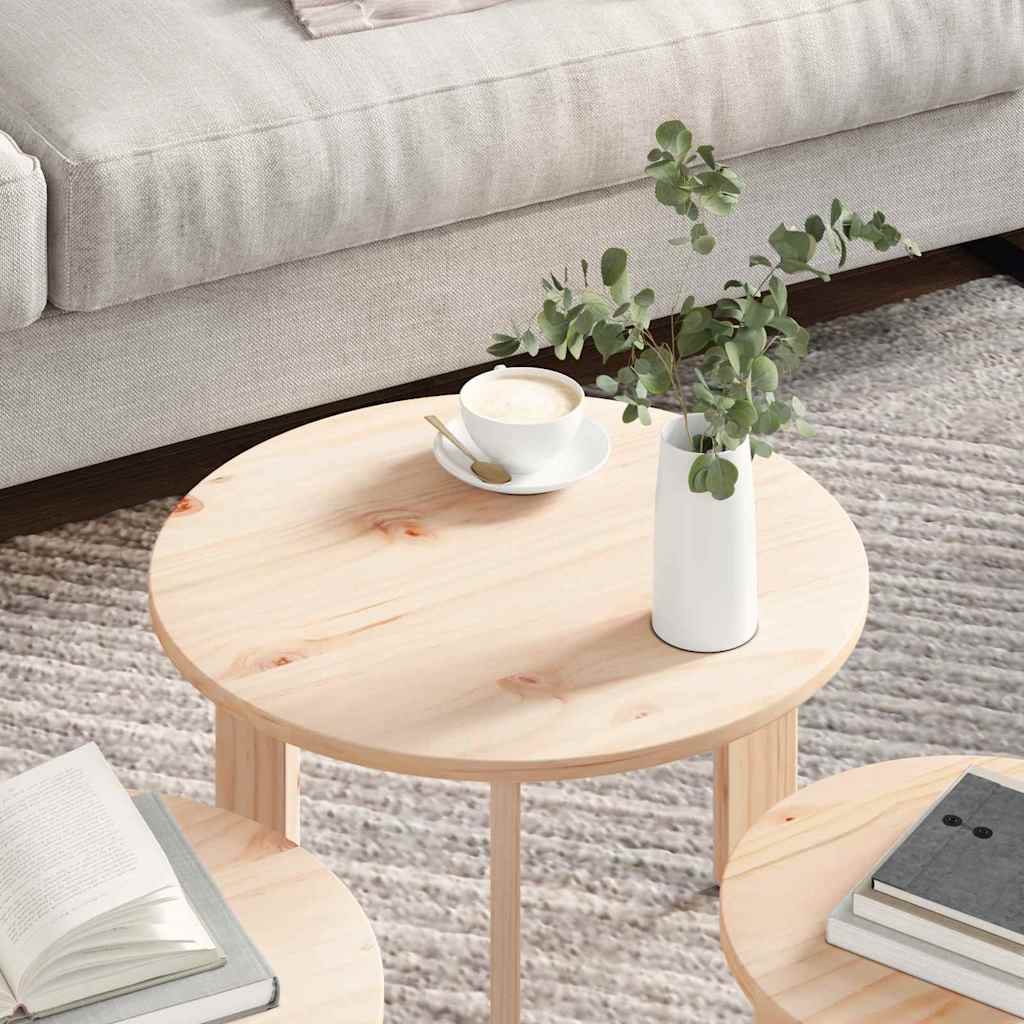 Kaffebord 3 pcs Naturlig 47,5 x 47,5 x 27 cm Massiv furu tre